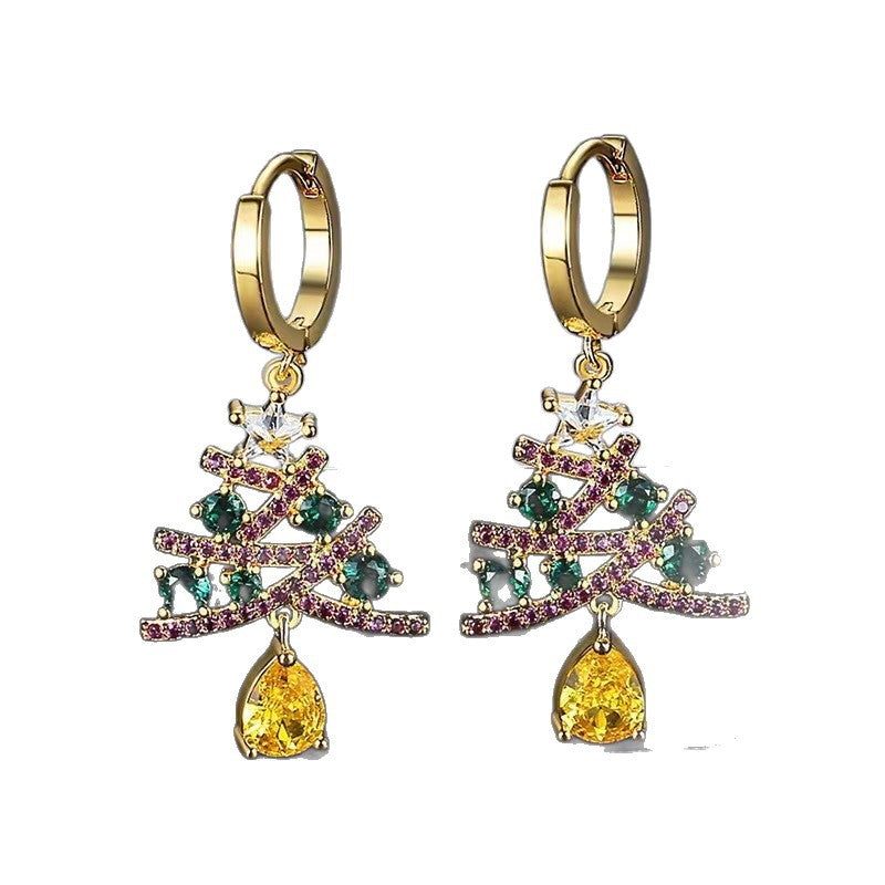 Wholesale Christmas tree zircon inlaid earrings sparkling colorful Christmas earrings